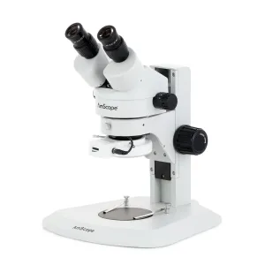 AmScope SM-1 Series Super Widefield Zoom Binocular Stereo Microscope with 144 LED Compact Ring Light and Optional Digital Camera on Track Stand