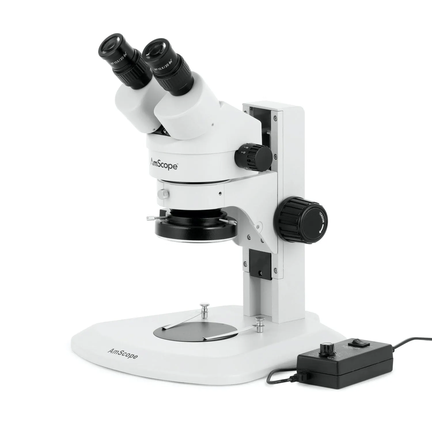 AmScope SM-1 Series Super Widefield Zoom Binocular Stereo Microscope with 144 LED Ring Light and Optional Digital Camera on Track Stand