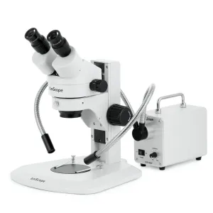 AmScope SM-1 Series Super Widefield Zoom Binocular Stereo Microscope with 30W LED Dual Gooseneck Fiber Optic Lights and Optional Digital Camera on Track Stand