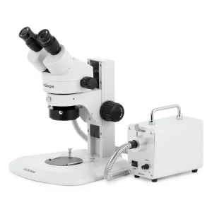 AmScope SM-1 Series Super Widefield Zoom Binocular Stereo Microscope with 30W LED Fiber Optic Ring Light and Optional Digital Camera on Track Stand