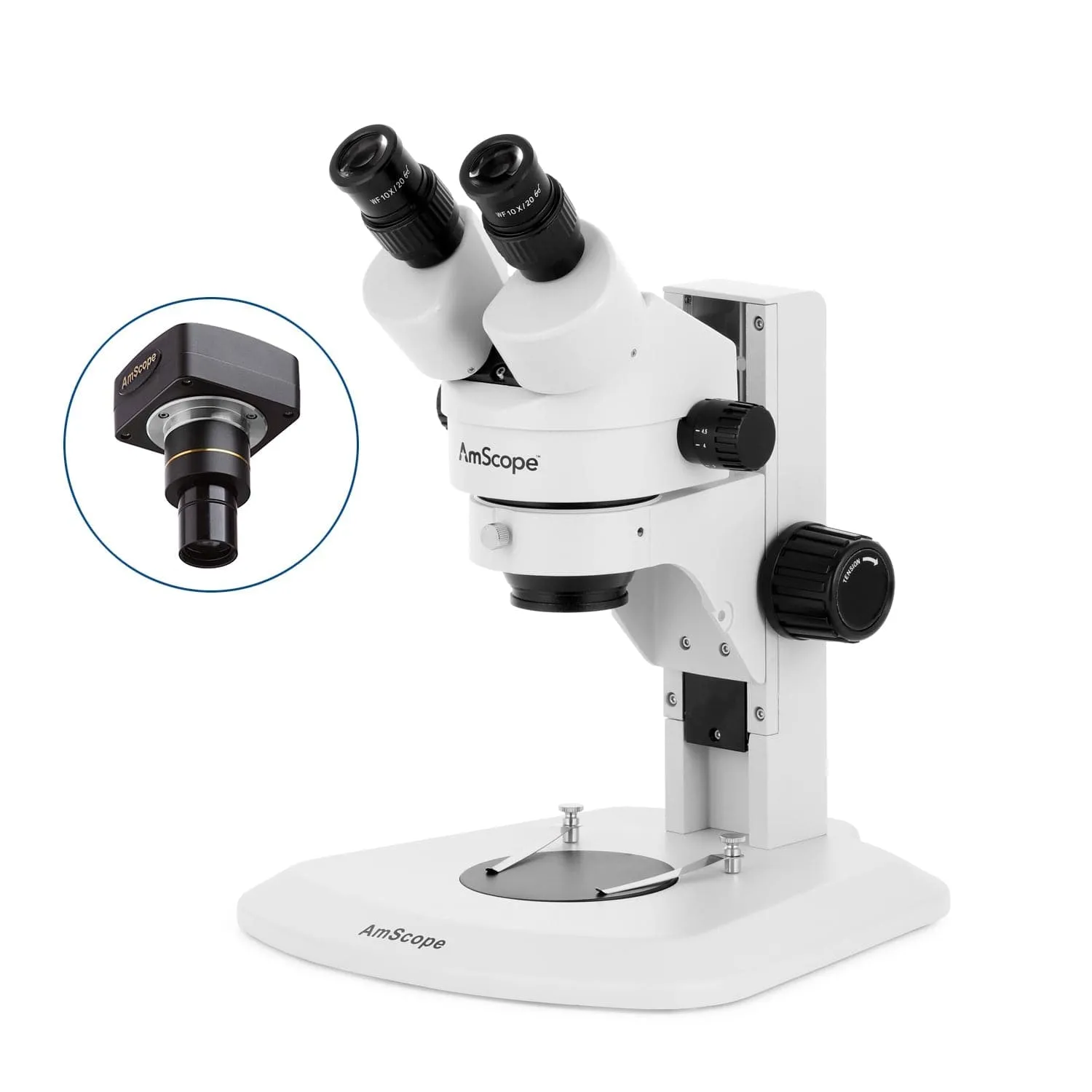 AmScope SM-1 Series Super Widefield Zoom Binocular Stereo Microscope with 56 LED Compact Ring Light and Optional Digital Camera on Track Stand
