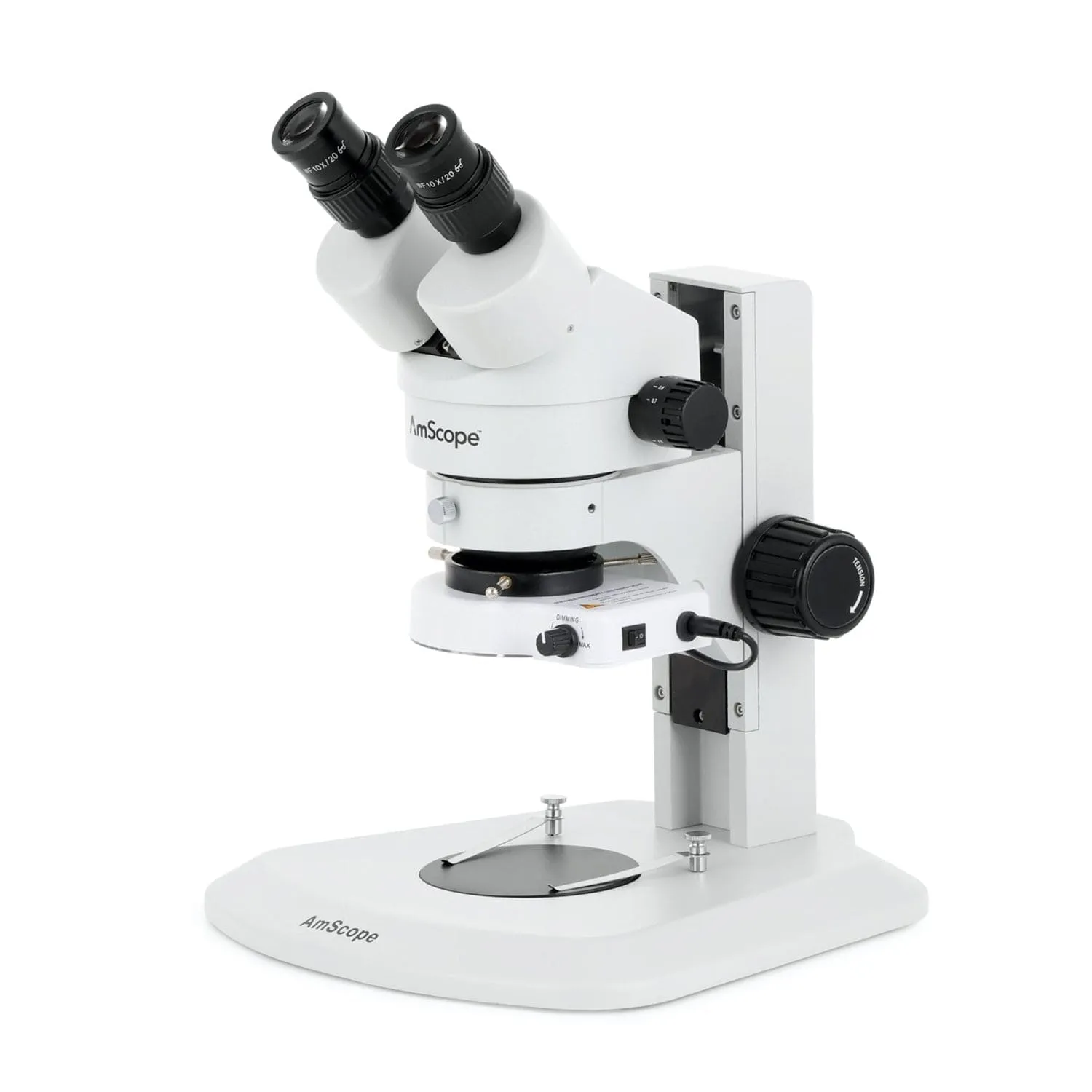 AmScope SM-1 Series Super Widefield Zoom Binocular Stereo Microscope with 80 LED Compact Ring Light and Optional Digital Camera on Track Stand