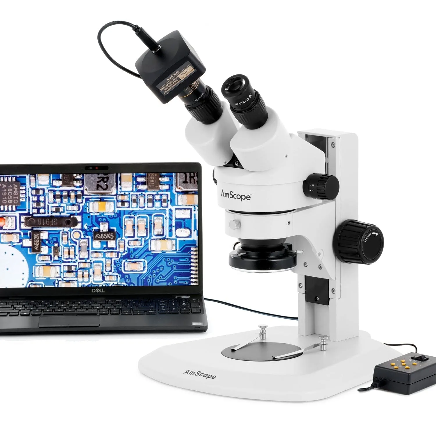 AmScope SM-1 Series Super Widefield Zoom Binocular Stereo Microscope with Multi-Zone 144 LED and Optional Digital Camera on Track Stand