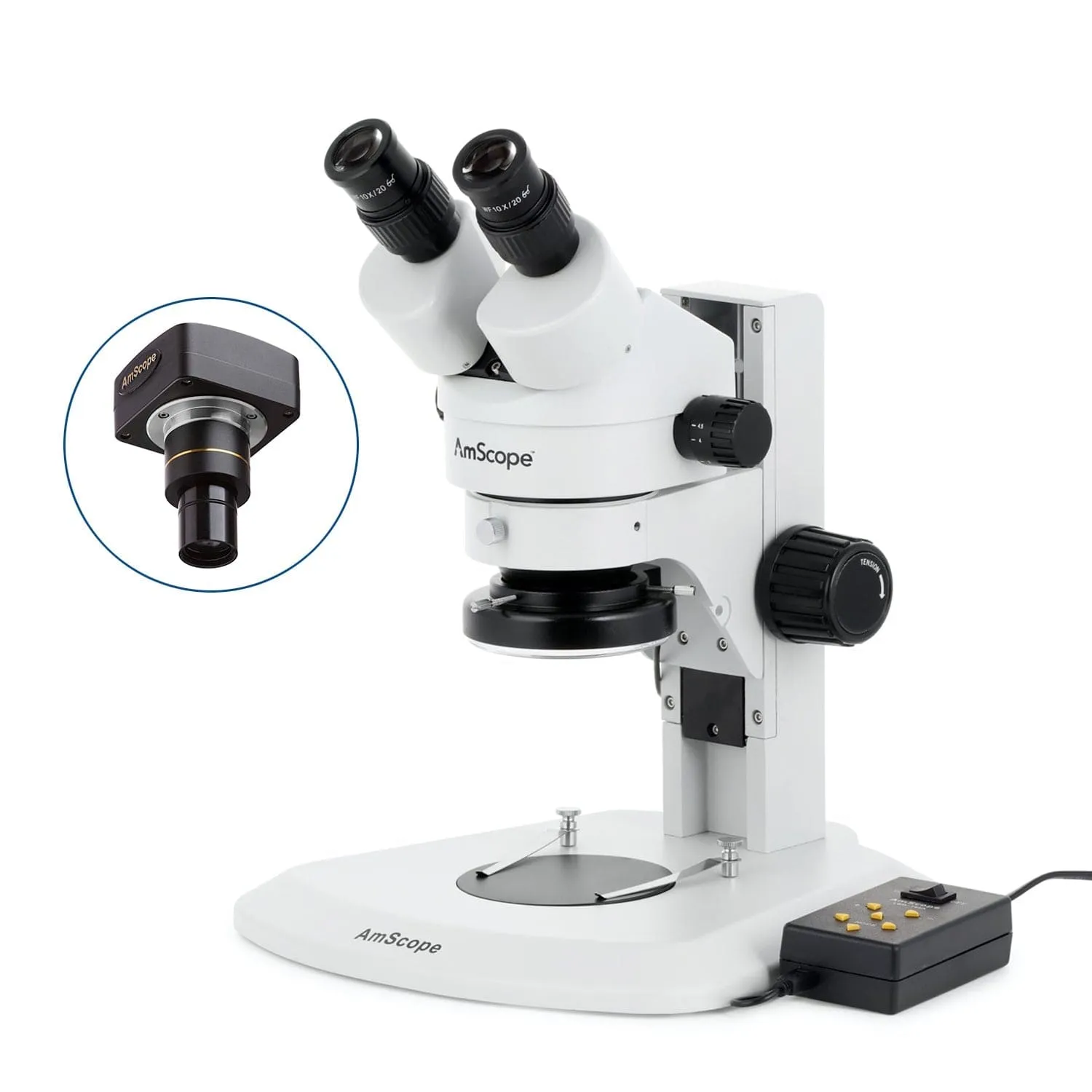 AmScope SM-1 Series Super Widefield Zoom Binocular Stereo Microscope with Multi-Zone 144 LED and Optional Digital Camera on Track Stand