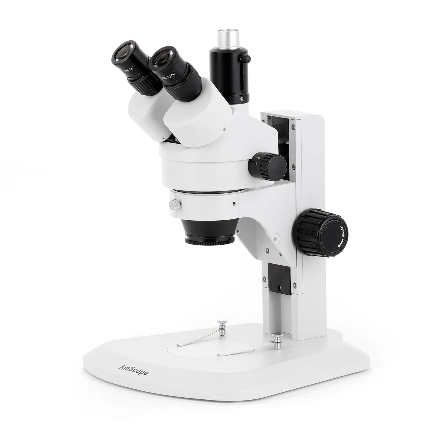 AmScope SM-1 Series Zoom Trinocular Stereo Microscope with 64 LED Compact Ring Light and Optional Digital Camera on Track Stand