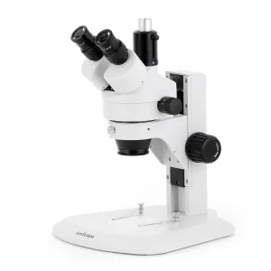 AmScope SM-1 Series Zoom Trinocular Stereo Microscope with 64 LED Compact Ring Light and Optional Digital Camera on Track Stand