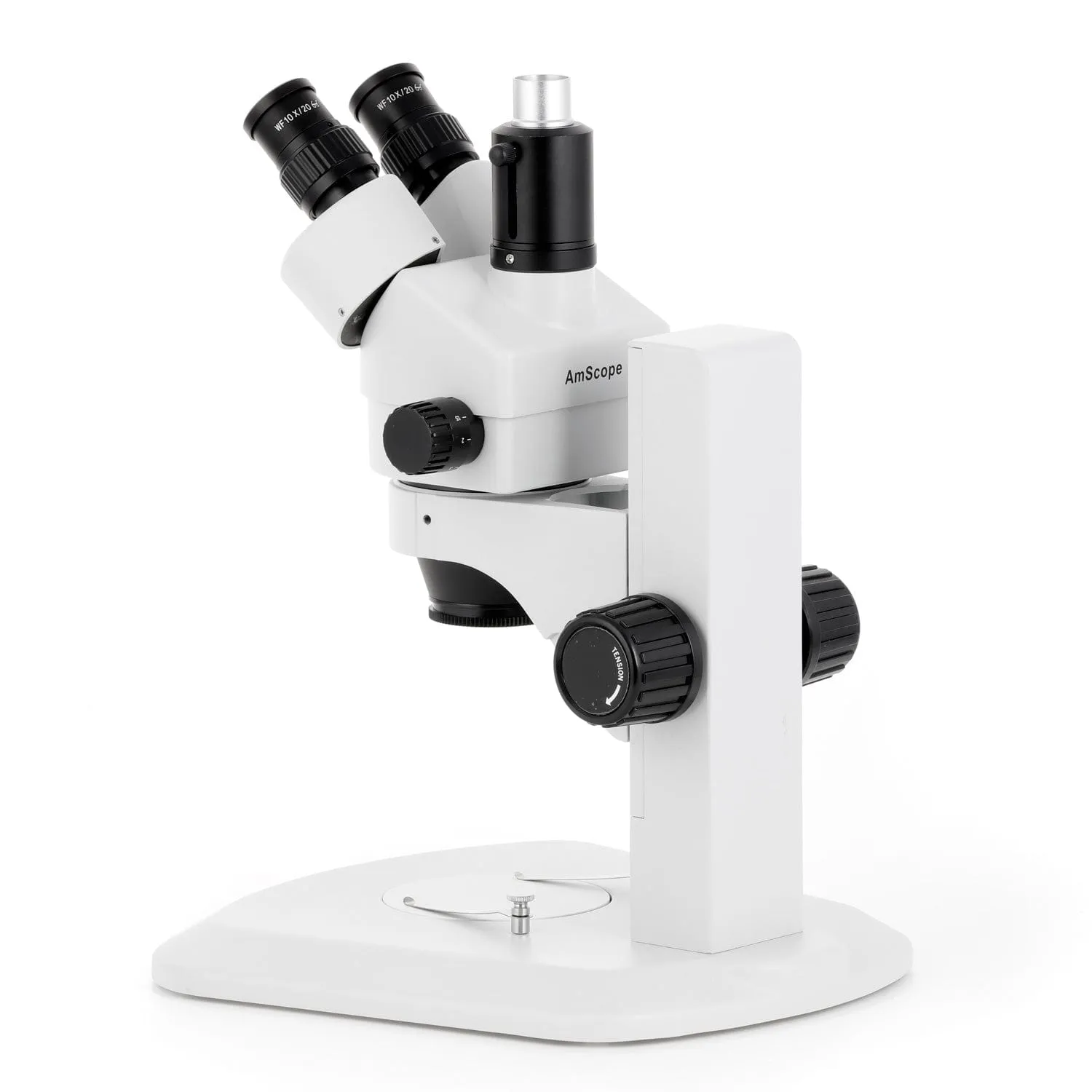 AmScope SM-1 Series Zoom Trinocular Stereo Microscope with 64 LED Compact Ring Light and Optional Digital Camera on Track Stand