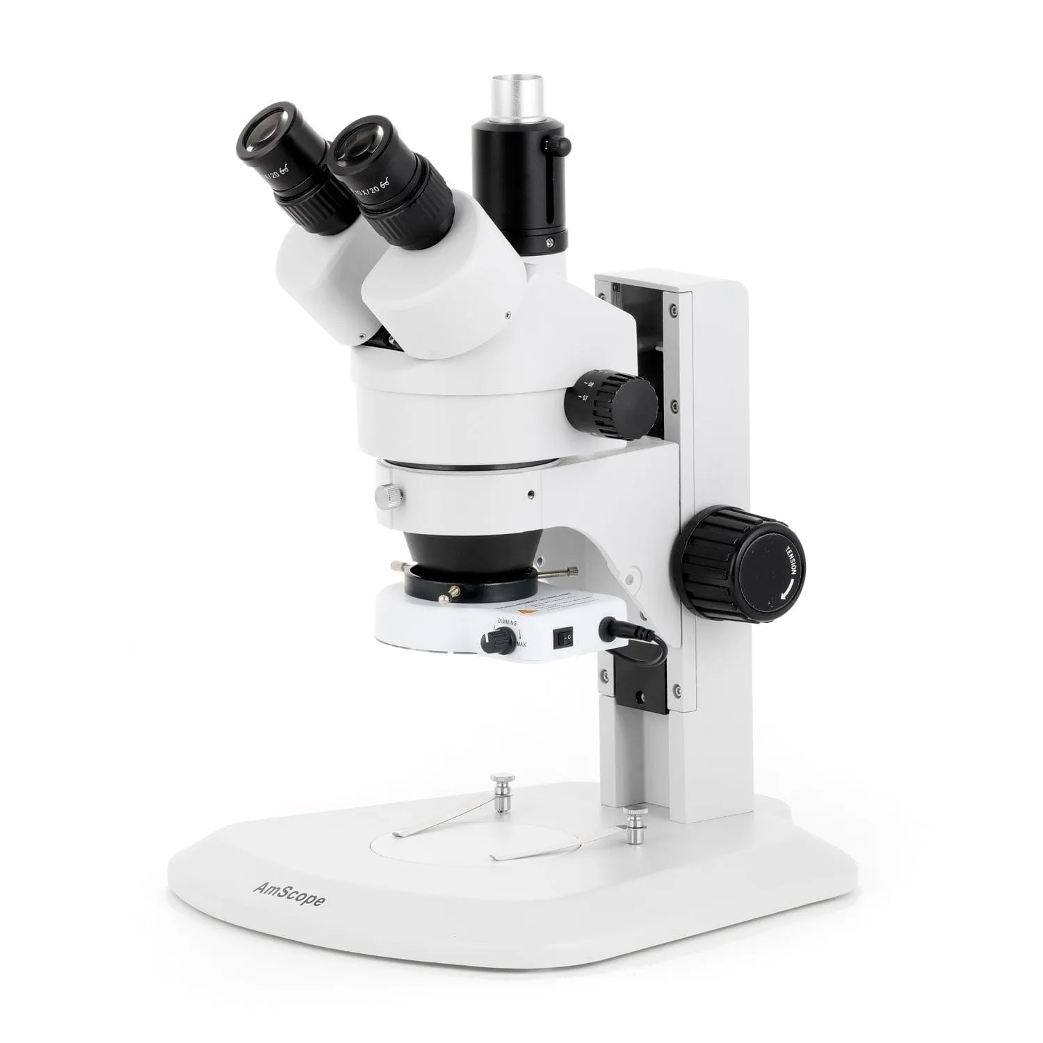 AmScope SM-1 Series Zoom Trinocular Stereo Microscope with 80 LED Compact Ring Light and Optional Digital Camera on Track Stand