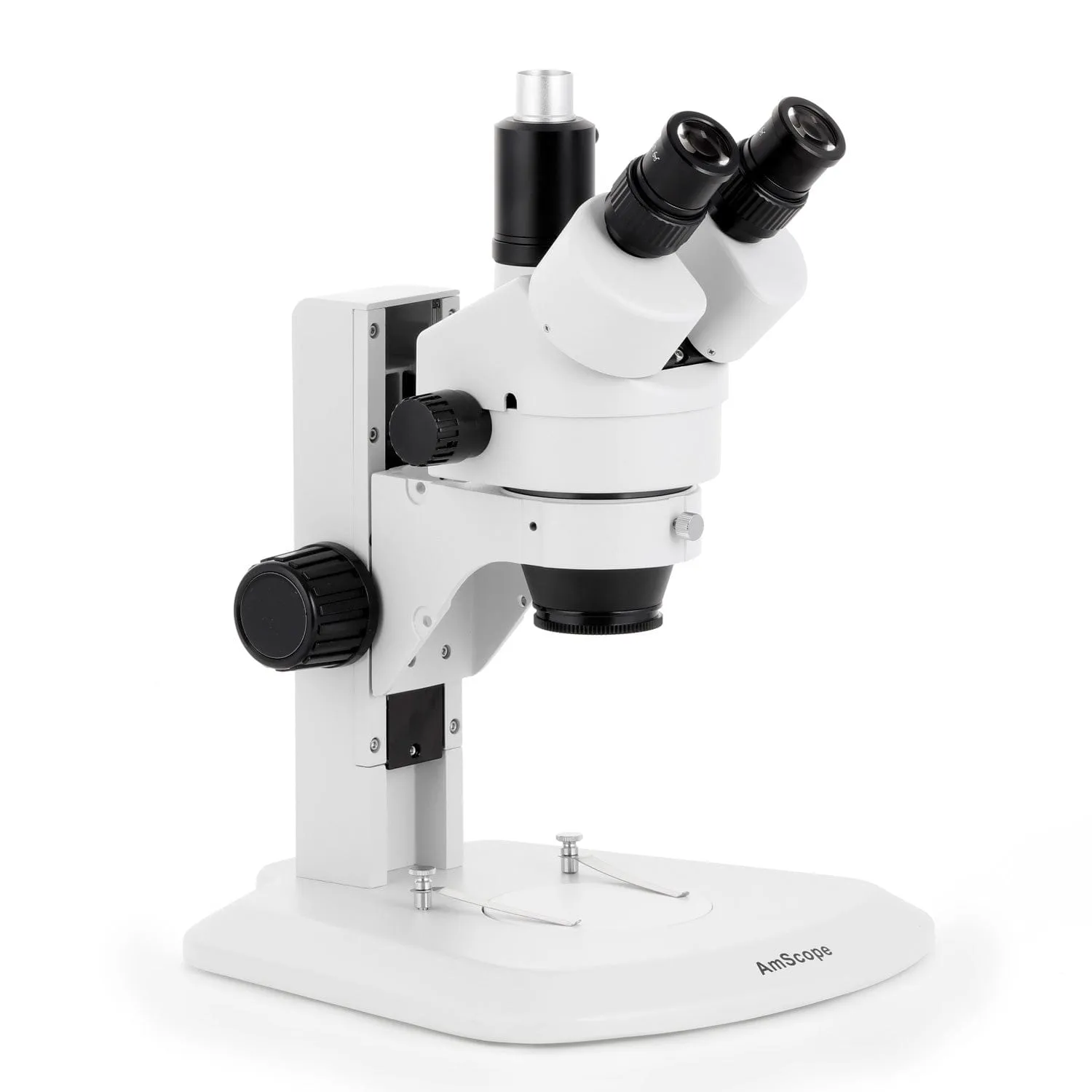AmScope SM-1 Series Zoom Trinocular Stereo Microscope with 80 LED Direction Variable Ring Light and Optional Digital Camera on Track Stand