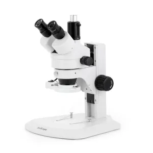 AmScope SM-1 Series Zoom Trinocular Stereo Microscope with 8W Fluorescent Ring Light and Optional Digital Camera on Track Stand
