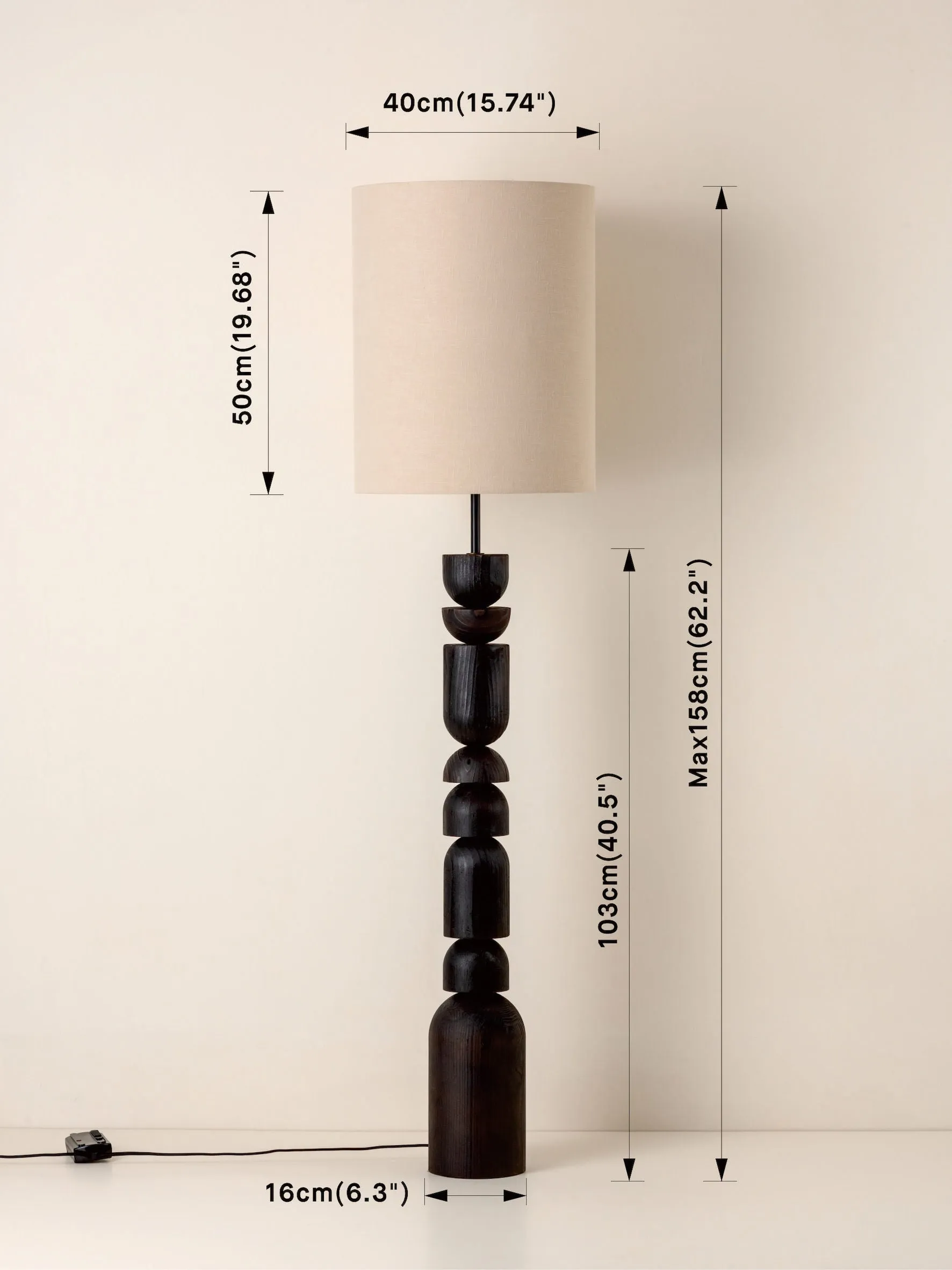 Aska - charred wood and natural linen floor lamp