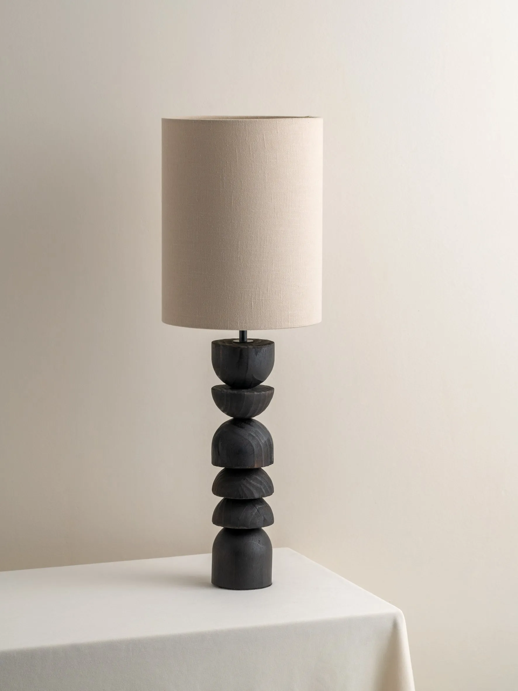 Aska - tall charred wood and natural linen table lamp