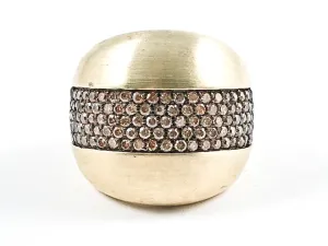 Nice Matte Brush Dome Shape With Middle Micro Setting CZ Gold Tone Silver Ring