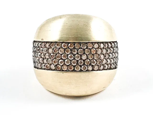 Nice Matte Brush Dome Shape With Middle Micro Setting CZ Gold Tone Silver Ring