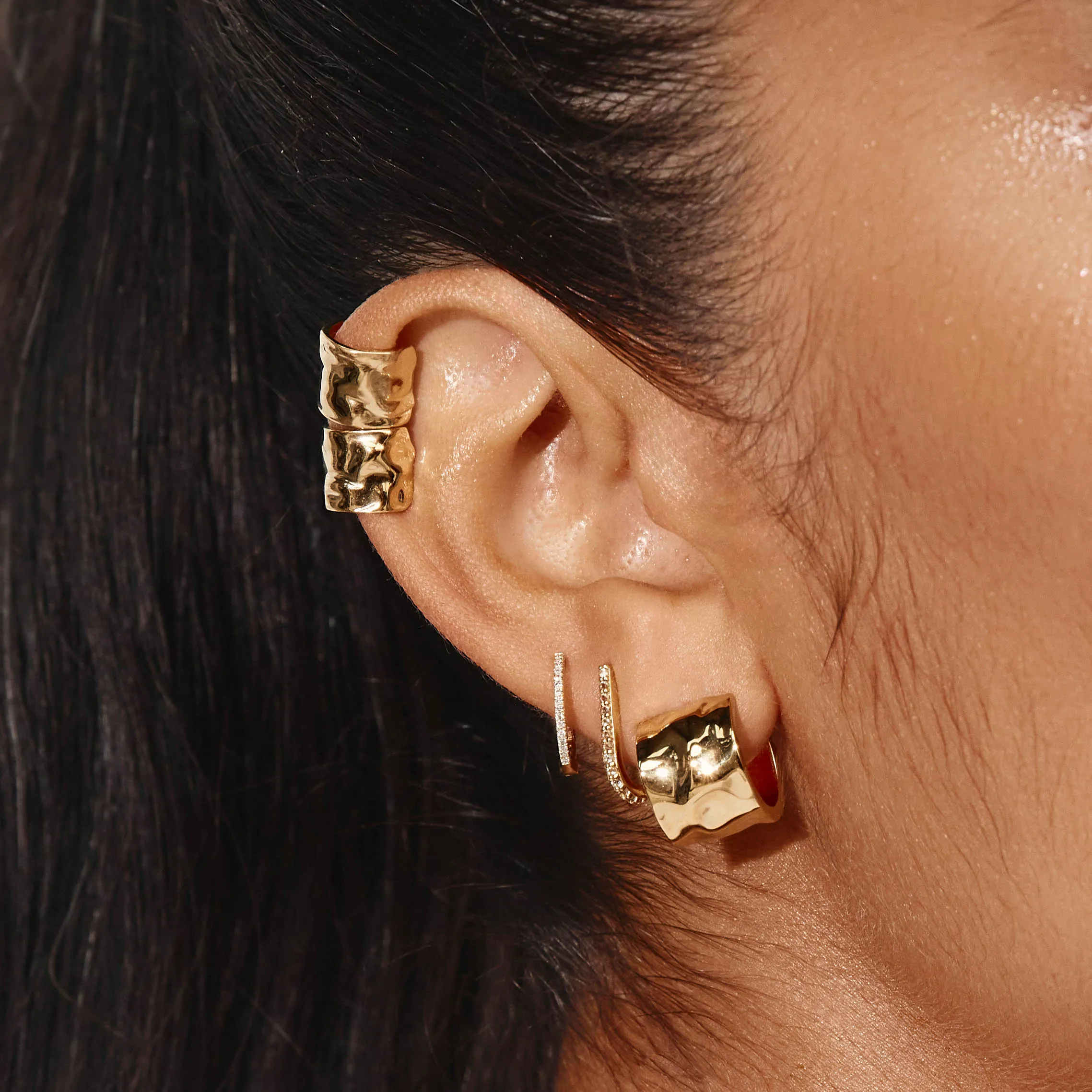 Organic Hammered Ear Cuff in Gold