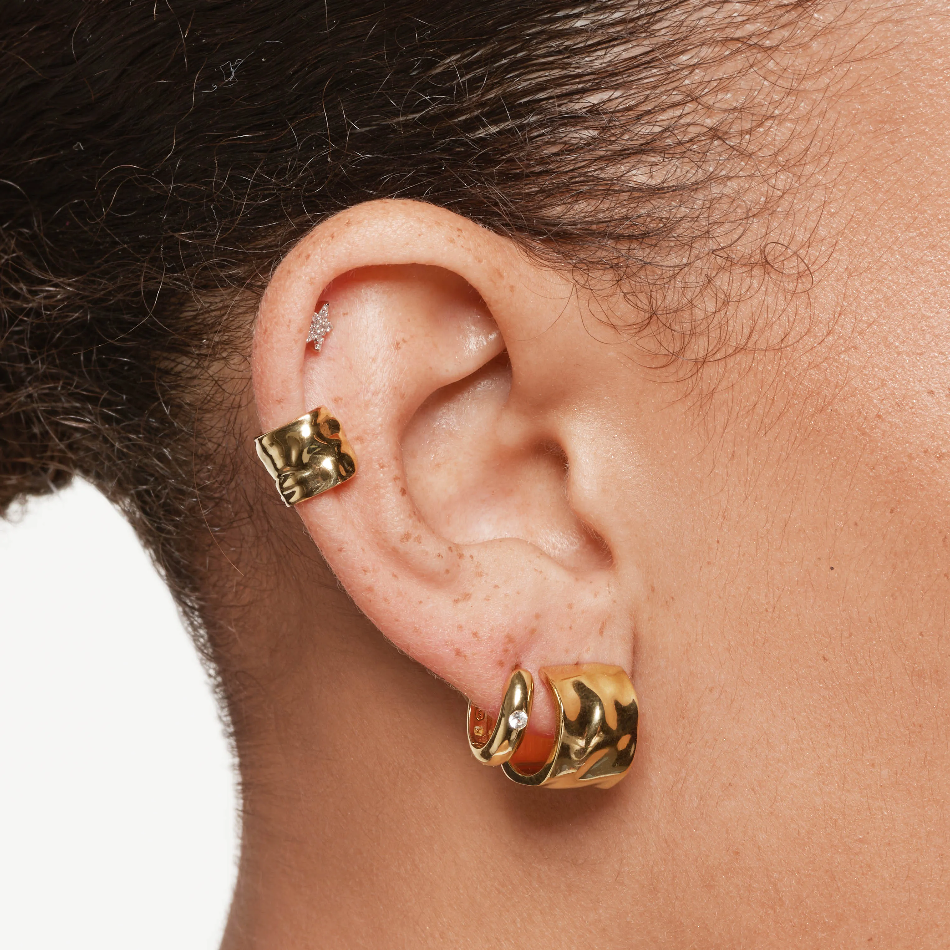 Organic Hammered Ear Cuff in Gold