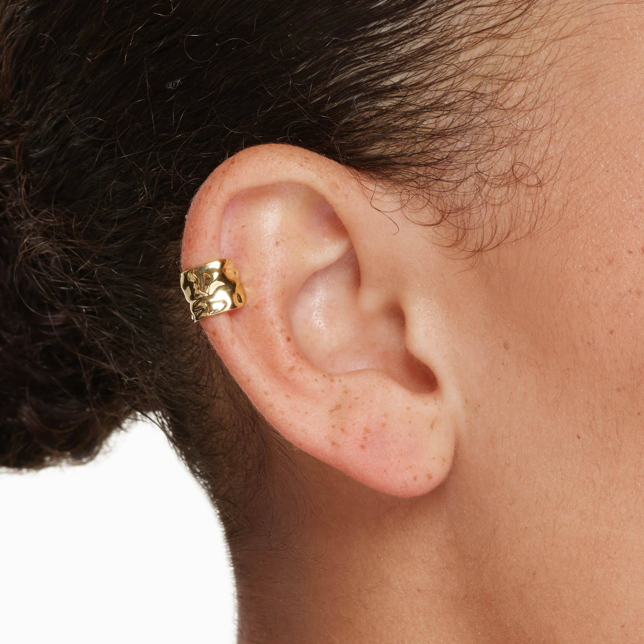 Organic Hammered Ear Cuff in Gold