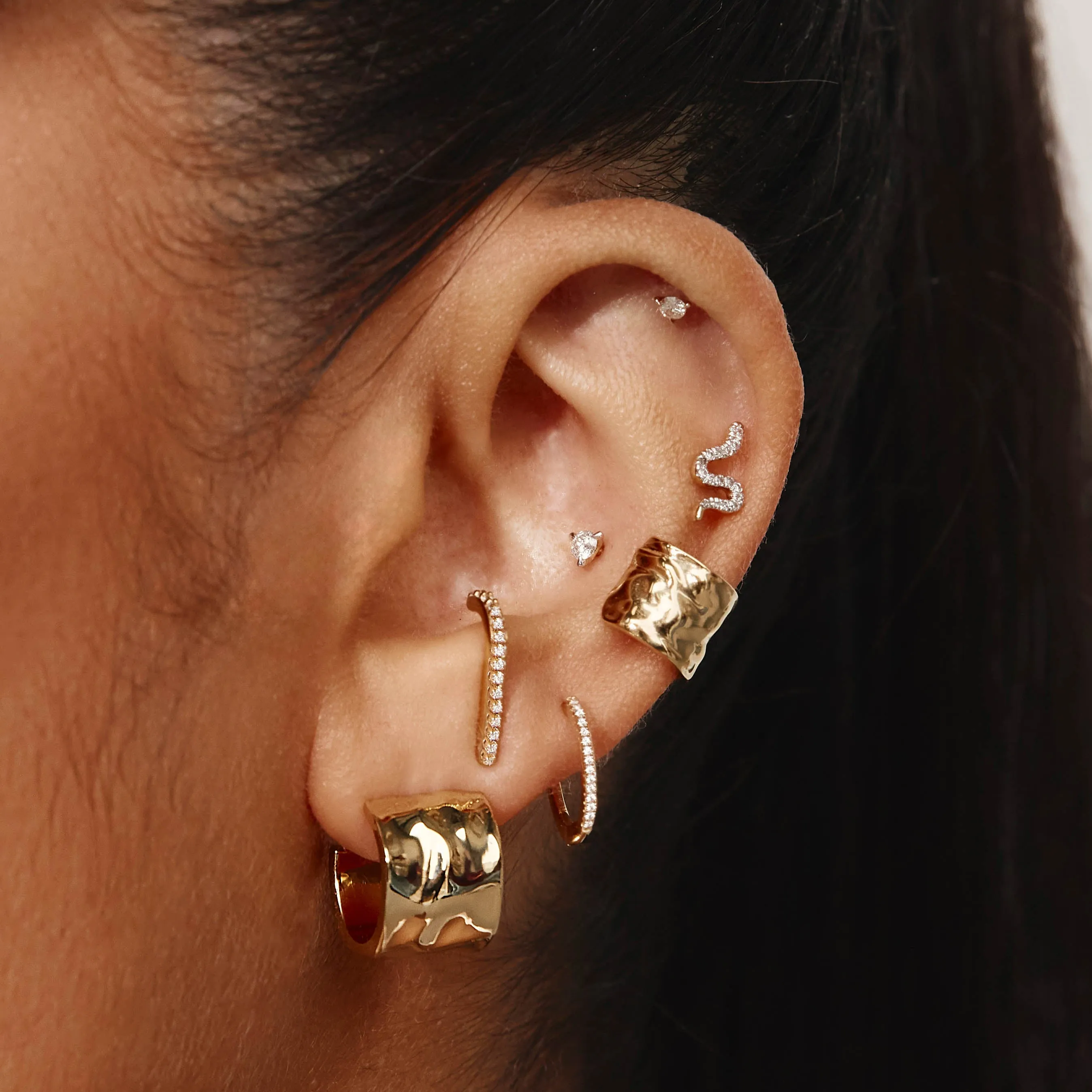 Organic Hammered Hoop Earrings in Gold