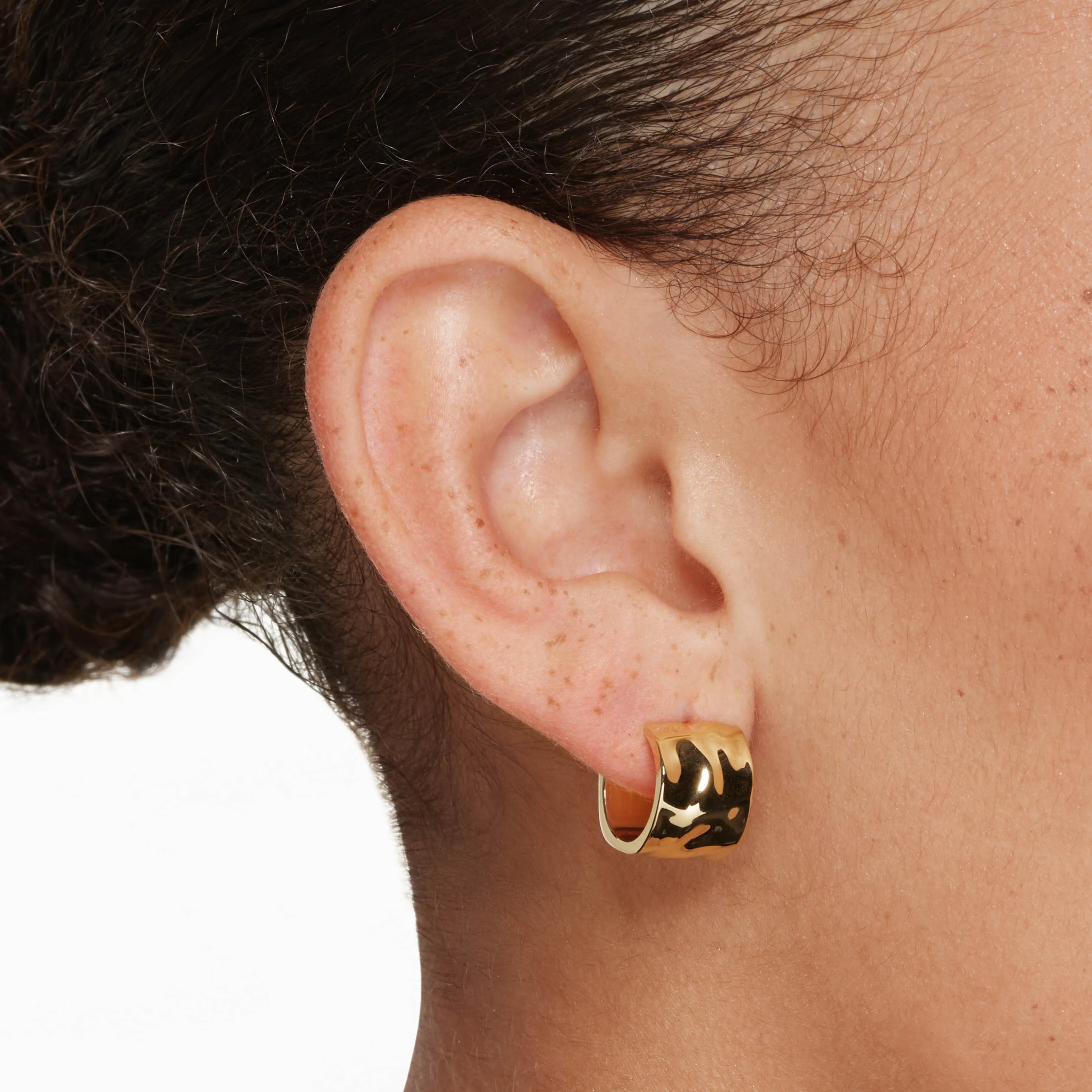 Organic Hammered Hoop Earrings in Gold