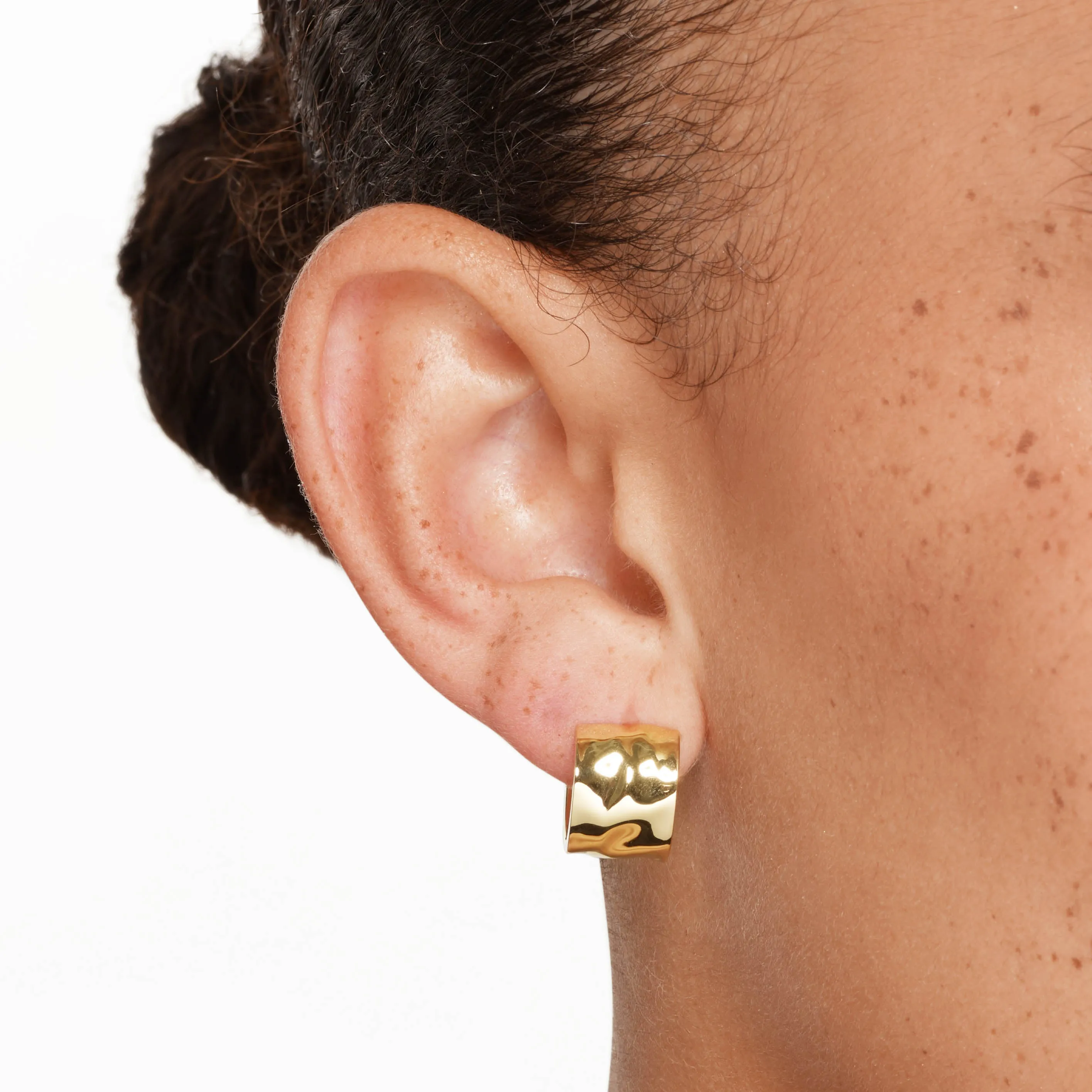 Organic Hammered Hoop Earrings in Gold