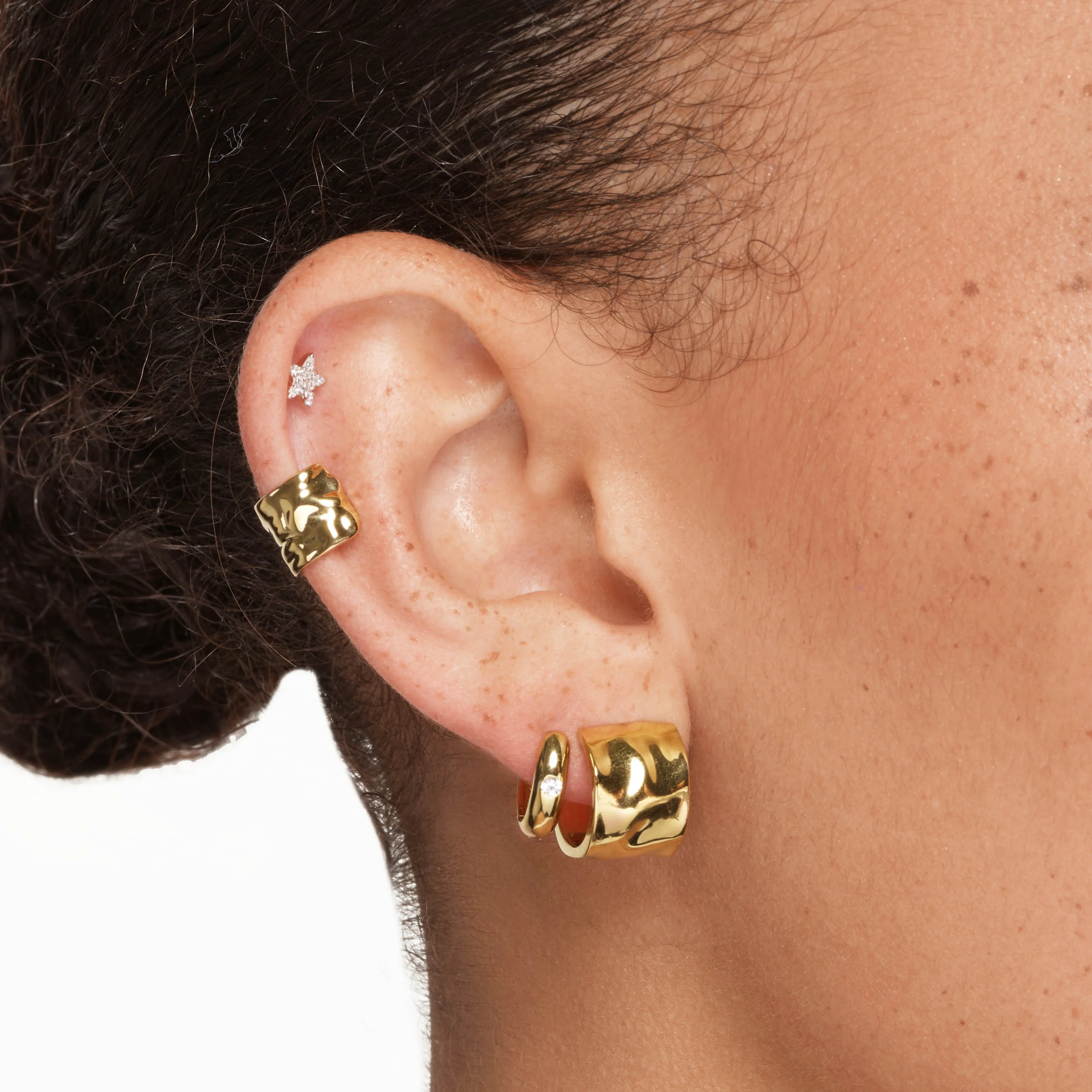 Organic Hammered Hoop Earrings in Gold