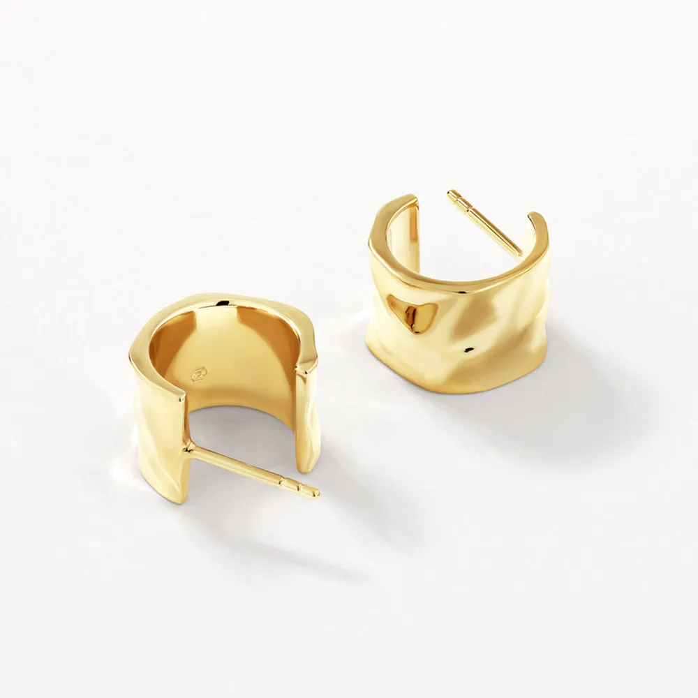 Organic Hammered Hoop Earrings in Gold